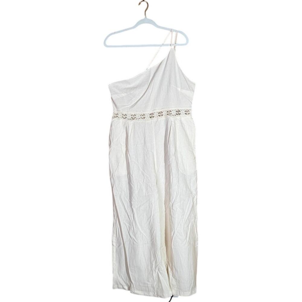 Women's Tan Cold Shoulder Spaghetti Strap Jumpsuit Romper Cotton Boho 2XL